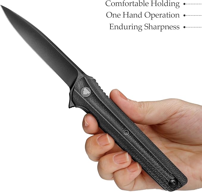 EDC Pocket Knife for Men,Folding Knives with Reversible Clip,Liner Lock 3.4'' Black PVD 14C28N