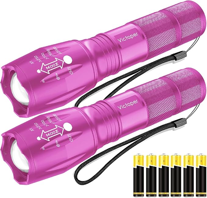 Victoper LED Flashlight 2 Pack Pink, Bright High Lumens Tactical Flashlights High Lumens with 5