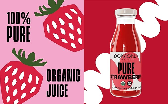 Pomona Organic Strawberry Juice (Pack of 12), Cold Pressed USDA Organic Juices with 100%