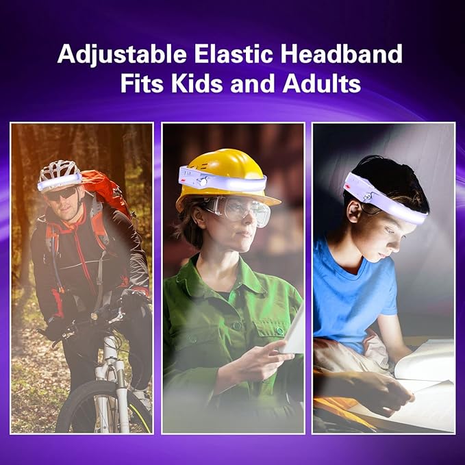 COSOOS 2 LED Headlamp Rechargeable Flashlight, Bright Headlights Adjustable Headband for Women,1000