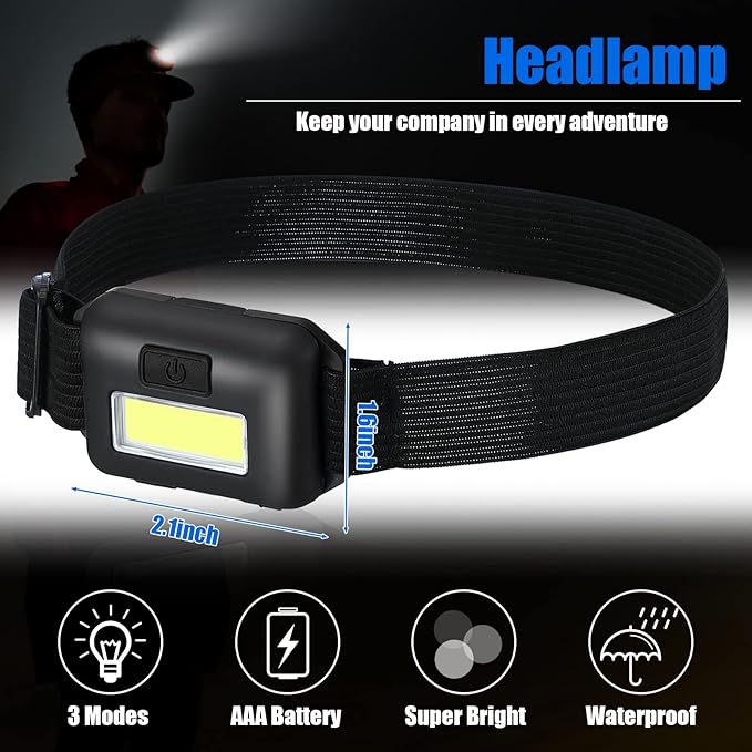 Macarrie 24 LED Headlamp Flashlight, Cob Head Light with 3 Modes, Waterproof Headlamp for Adults