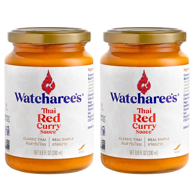 Watcharee's Authentic Thai Curry Sauces - Red Curry | Vegan, Non-GMO, Gluten-Free - 2 Pack (9.8 fl