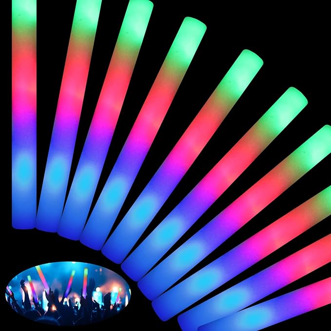 200PCS Foam Glow Sticks with 3 Modes Colorful Flashing, LED Light Sticks, Glow Sticks Party Pack