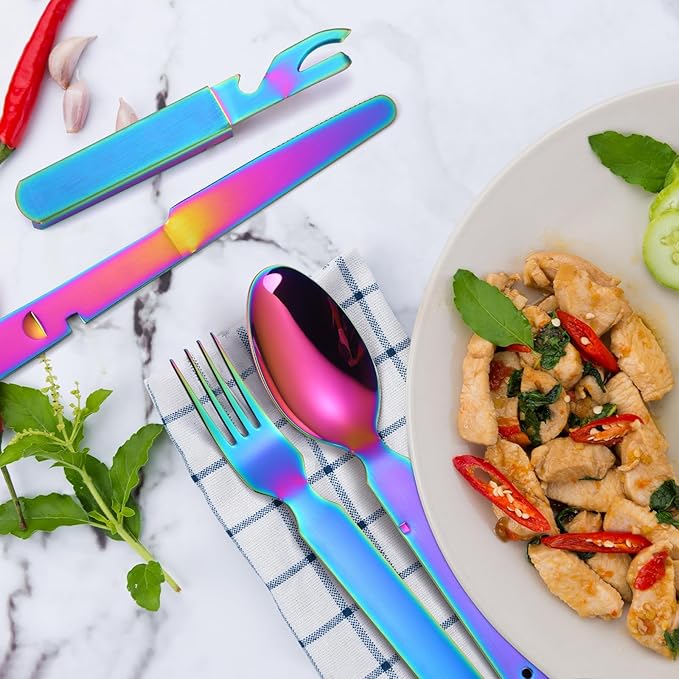 Camping Flatware Colorful Fork Spoon Knife Bottle Opener Silverware Outdoor Portable Cutlery