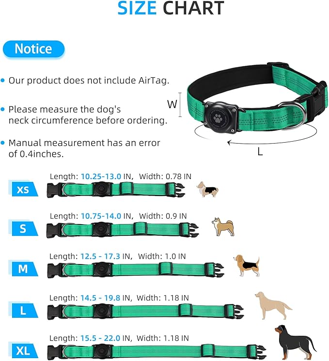 Upgraded AirTag Dog Collar, IP68 Waterproof Air Tag Dog Collar Holder, Reflective, Ultra-Durable