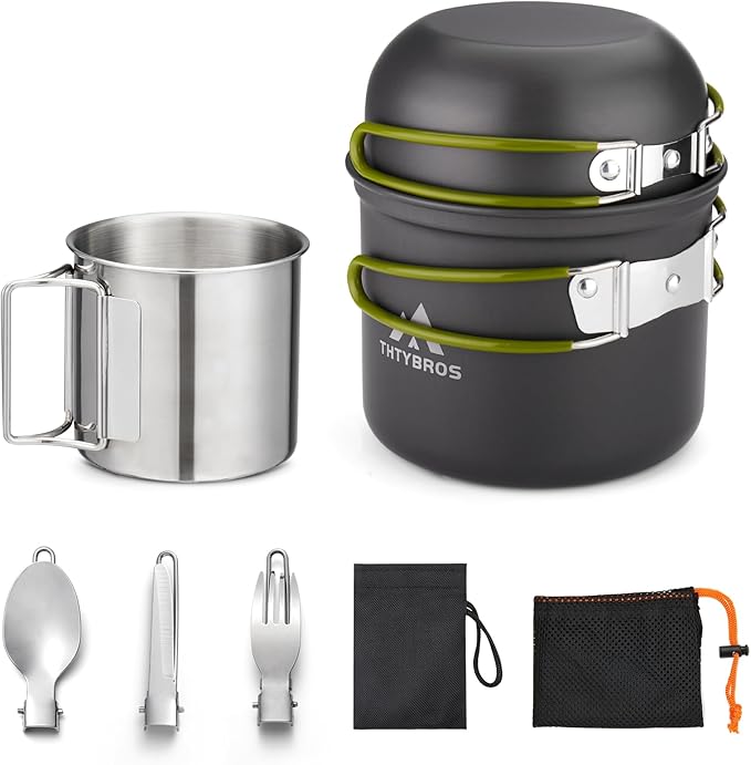 Camping Cookware Kit Backpacking, 0.33Gal Pots and 0.17Gal Pans Set,0.08Gal SUS304 Cup, Forks