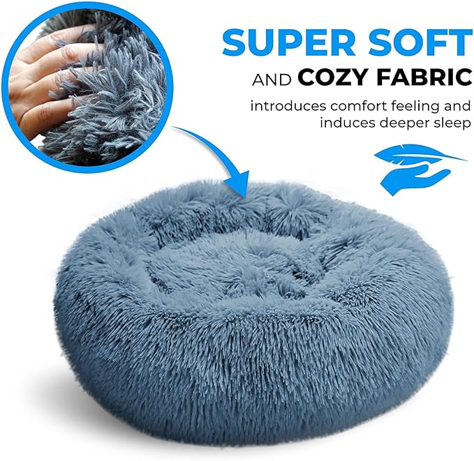 Whiskers & Friends Dog Bed, Round Fluffy Dog Beds for Small Dogs Washable, Calming Donut Pet Bed