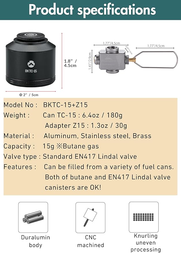 CAMPINGMOON Refillable Gas Canister Empty Pocket Tank for Gas Lantern Backpacking Camping 15g w/