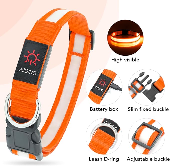 Vizpet LED Dog Collar, Light Up Dog Collar Adjustable USB Rechargeable Super Bright Safety Light
