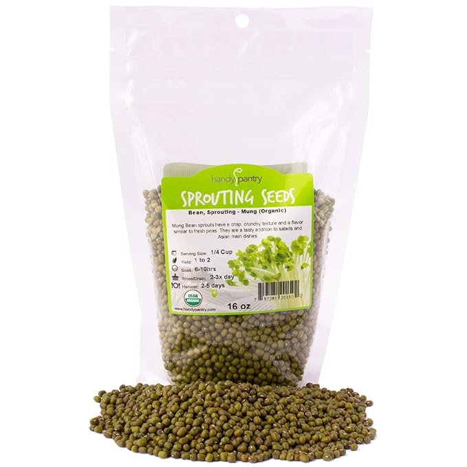 Mung Bean Sprouting Seed: 1 Lb - Organic, Non-GMO - Handy Pantry Brand - Dried Mung Beans for