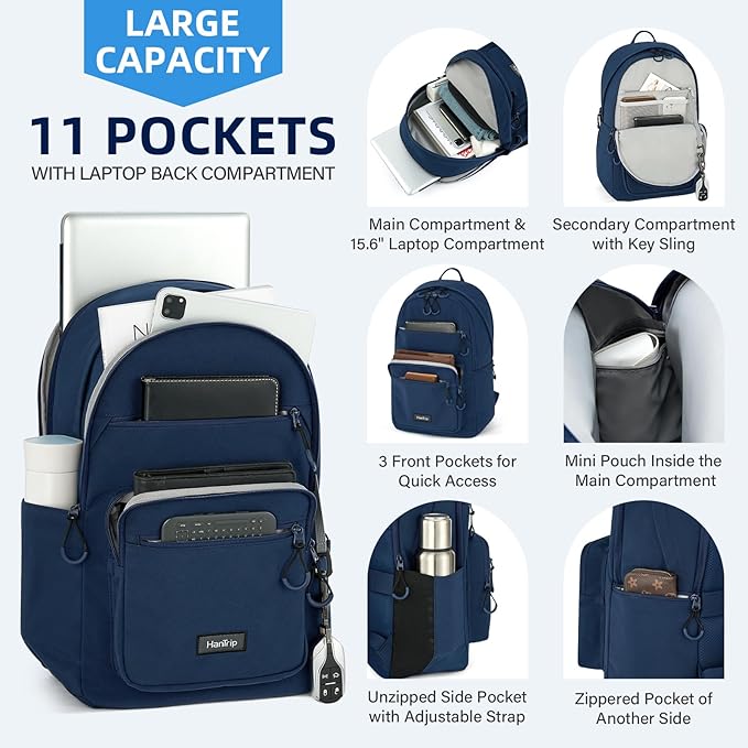 Carry On Travel Backpack For Women, 18 Inch Water Resistant Large Backpack Lightweight Bookbag For