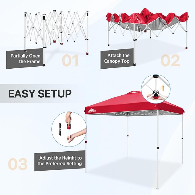 EAGLE PEAK Pop Up Canopy Tent with Wheeled Carry Bag, 8 Stakes, 4 Ropes, Easy Set Up Tent Canopy