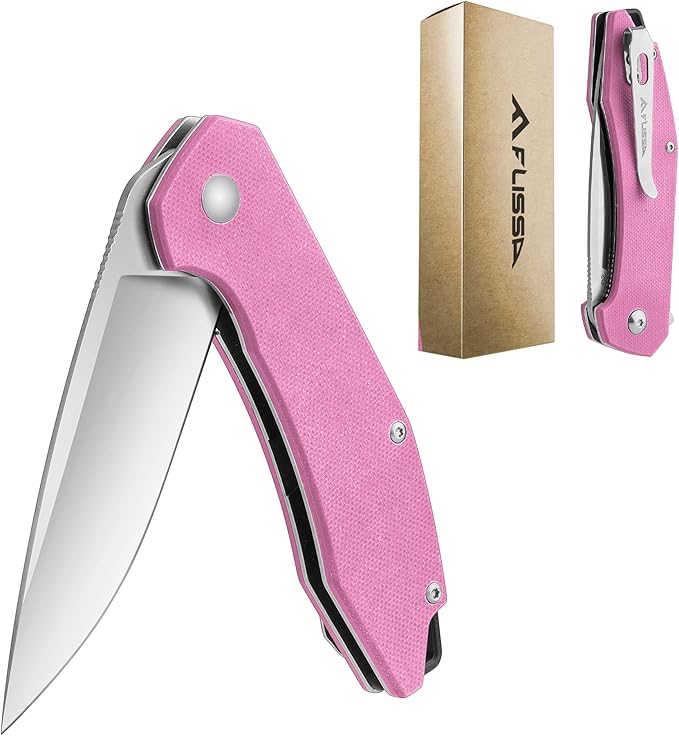 FLISSA Pocket Knife, Folding Tactical Knife with G10 Handle, D2 Blade, Liner Lock, Pocket Clip, EDC