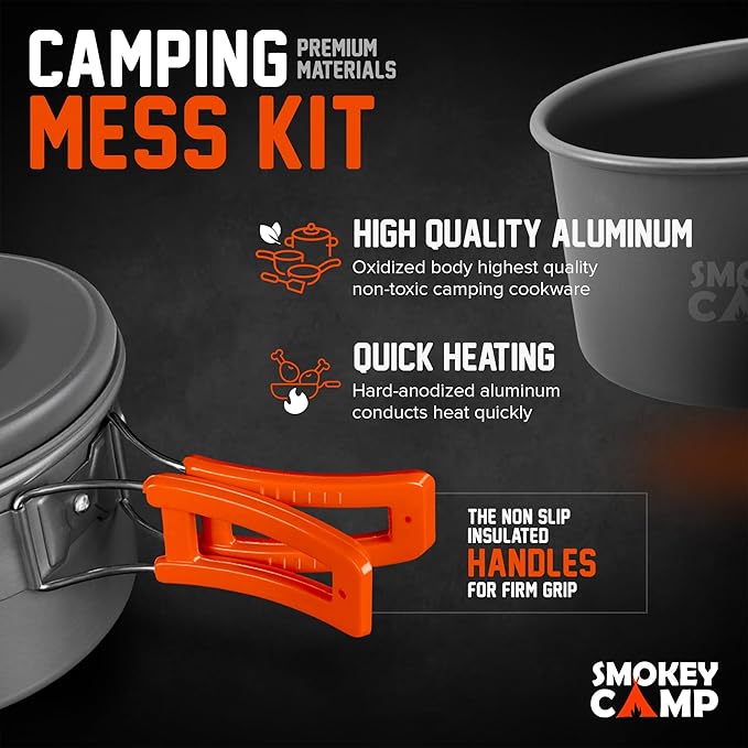 Camping Cookware Mess Kit Set with Stove - Backpacking Camping Pots and Pans Set, All in One