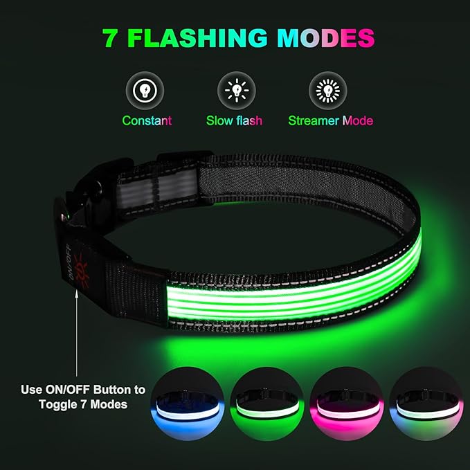 Multi-Color Light up Dog Collar, YFbrite USB Rechargeable LED Puppy Collar Super Bright Adjustable