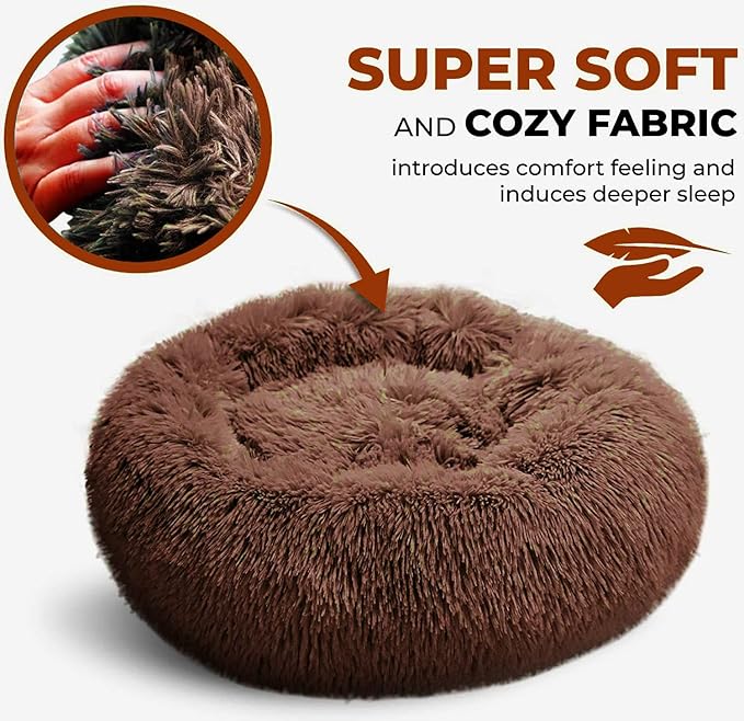 Whiskers & Friends Cat Bed, Cat Beds for Indoor Cats Washable, Orthopedic Soft Fluffy Round Calming