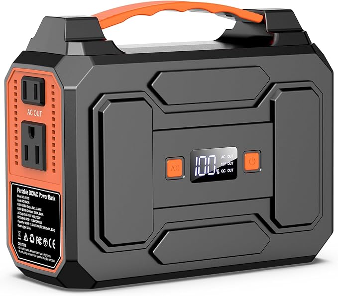 Portable Power Station Bank 146Wh 200W Peak(100W Rated), Solar Powered Power Bank with AC Outlet
