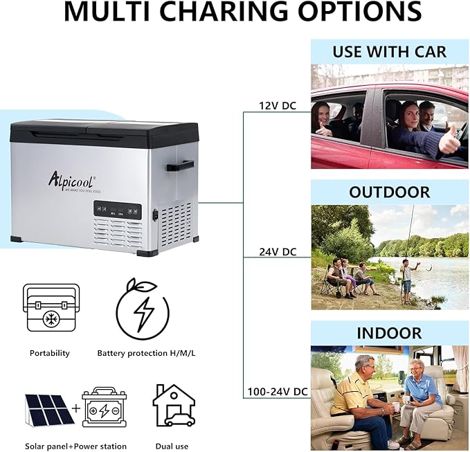Alpicool CHS55 Dual Temperature Control 12 Volt Refrigerator 42 Quart Portable Car Fridge Freezer