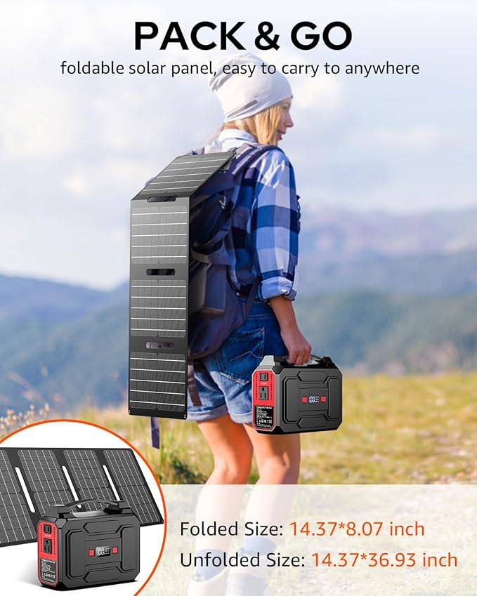 Solar Powered Generator 200W Peak/100W Rated, Portable Solar Generator Power Station with Solar