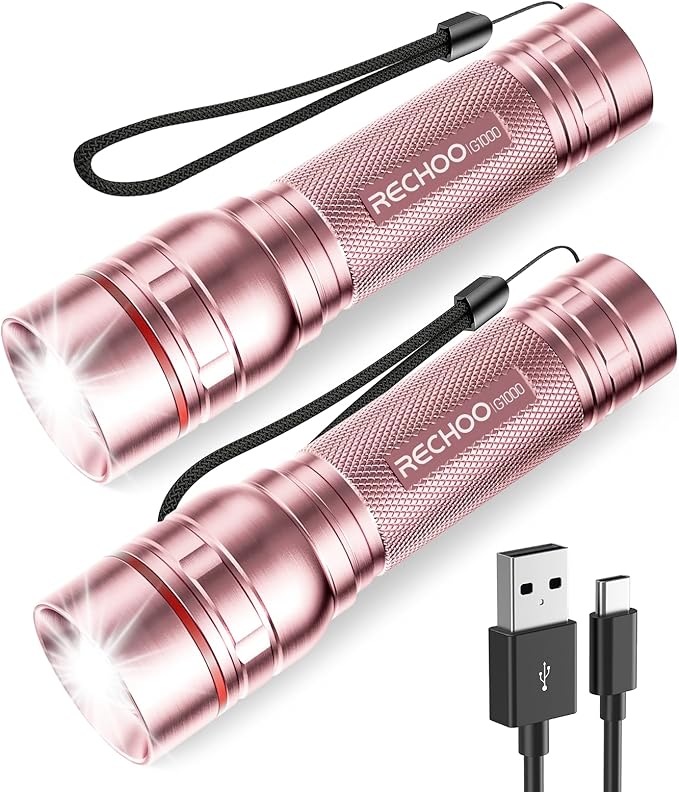 Rechargeable Flashlights High Lumens, G1000 Super Bright Flash Light 2 Pack, Small Zoomable LED