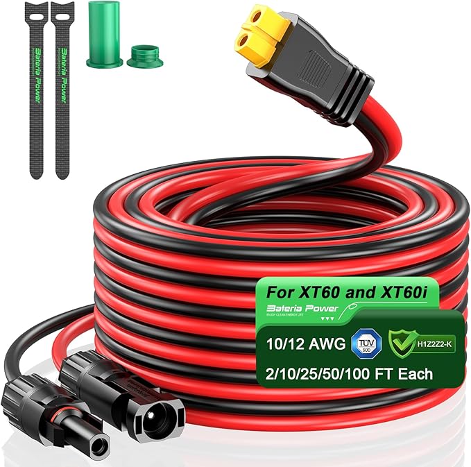 Bateria Power Solar to XT60 Charge Extension Cable with Solar Connectors Caps, Combined Wire Solar