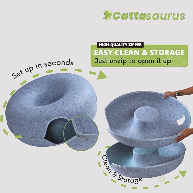 Cattasaurus Peekaboo Cat Cave, Extra Spacious for Multiple & Large Cats 12+ lbs, Scratch Detachable