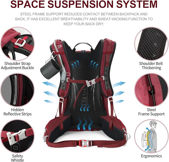 Hiking Backpack, Waterproof Hiking Daypack with 3L Water Bladder and Rain Cover, Lightweight Travel