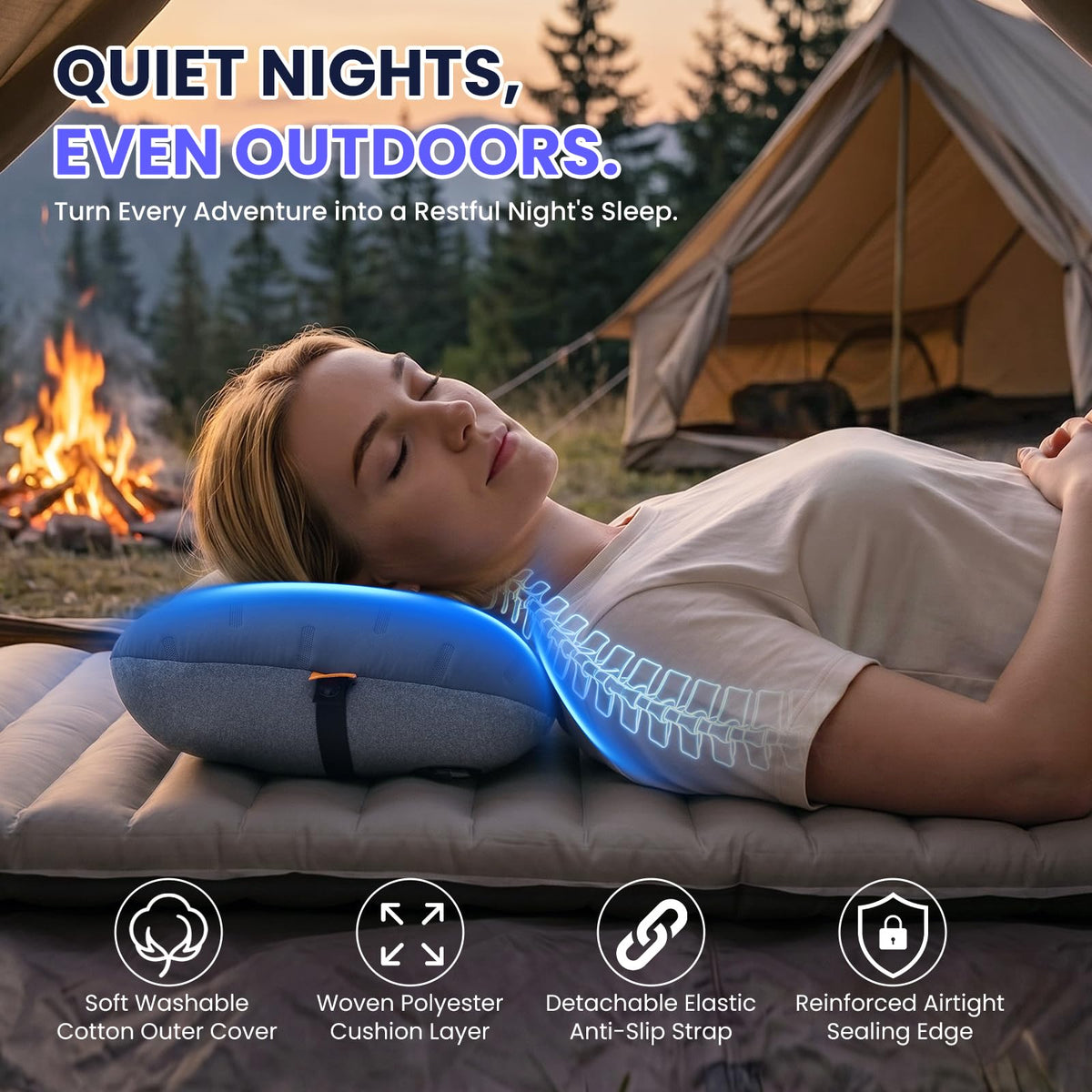 Inflatable Camping Pillow - Ultralight Compact Air Pillow for Travel, Backpacking & Hiking
