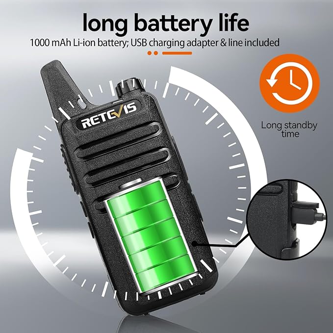 Retevis RT22 Two Way Radio Long Range Rechargeable,Portable 2 Way Radio, USB-C Charging, Handsfree