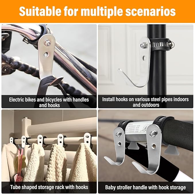 Tube Rod Hooks,Stainless Steel Adjustable J Hooks, for 0.83"-1.5" in (21-38mm) Inner Dia Adjustable