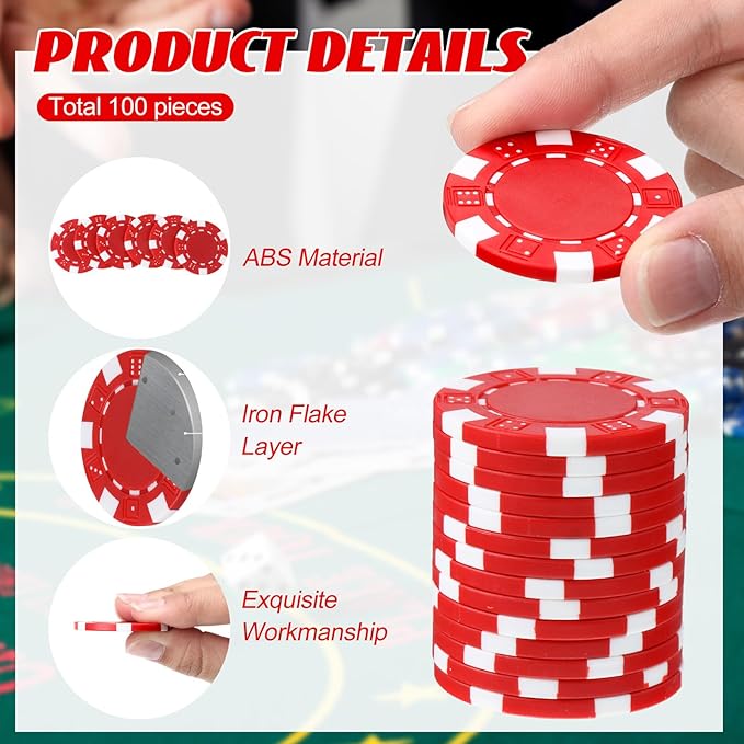 100 Pcs 11.5 Gram Poker Chips ABS Monte Carlo, 40 mm Bingo Chips Tokens Markers Blank Counting Bulk