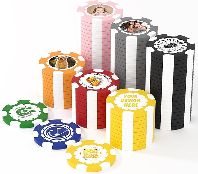 25 Custom Clay Poker Chips, 40mm Heavy 11.5g Casino Sized Personalized Poker Chips with Your Logo