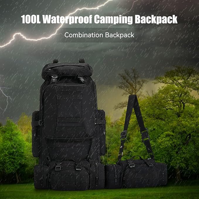 100L Camping Hiking Backpack,Molle military Tactical rucksack backpack,Waterproof Lightweight