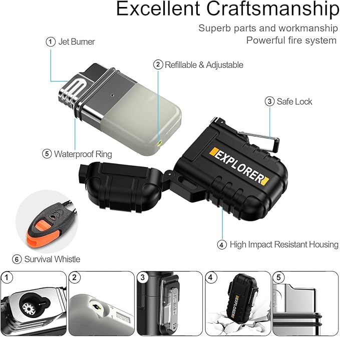 Waterproof Butane Torch Lighter Refillable Windproof Jet Flame Lighters for Fireplace Fireworks