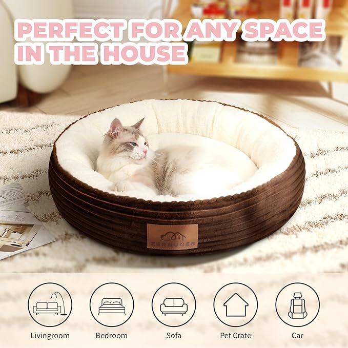 23in Round Cat Dog Bed for Large Medium Small Dogs Cats, Machine Washable Sleeping Sofa, Non-Slip