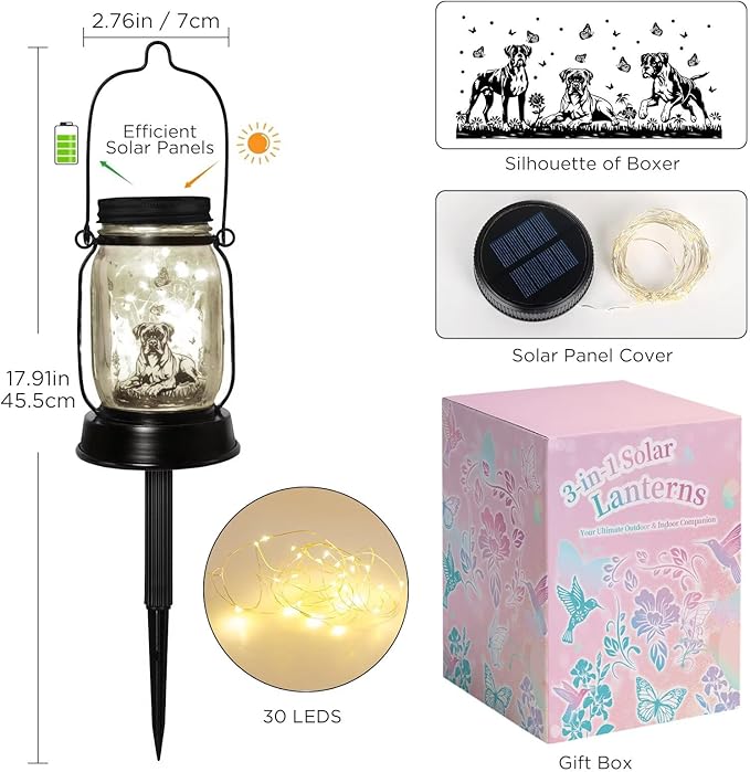 kyoryuger Boxer Dog Gifts for Women/Men Boxer Dog Lovers Solar Lantern Mom Birthday, Mothers Day