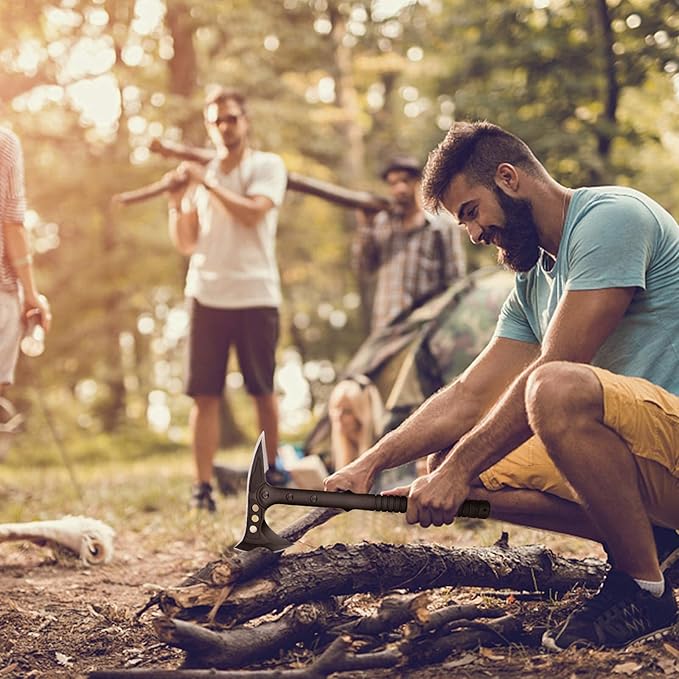Camping Axe, Survival Throwing Hatchet with Sheath, Tactical Tomahawk with Spike, Nylon Fiber