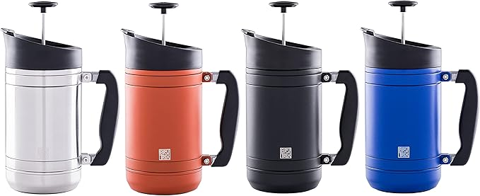 BruTrek BaseCamp Coffee Press - Double Wall Insulated Stainless Steel - Bru-Stop Technology, No