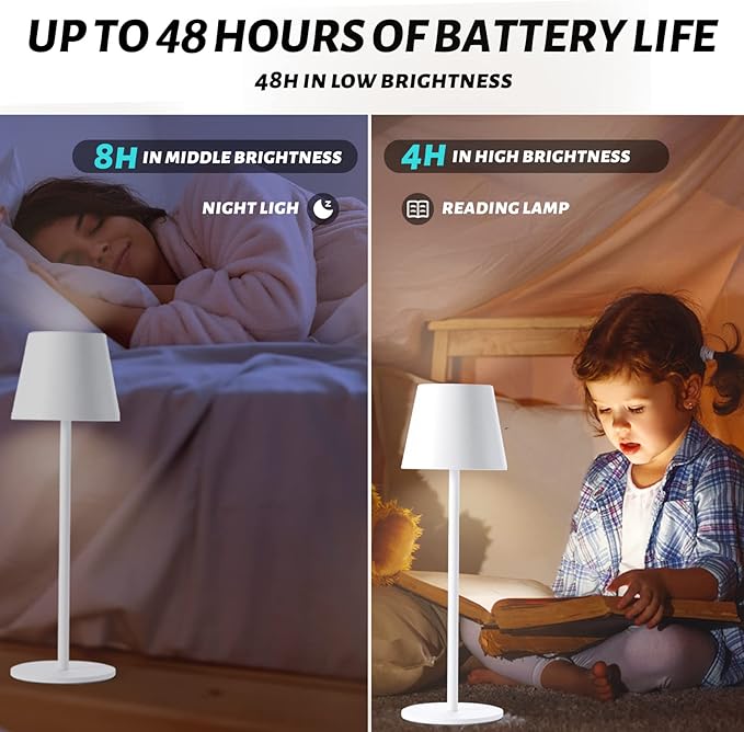 Maksone 2 Pack LED Cordless Table Lamp, 6600mWh Rechargeable Battery Desk Lamp, 3000K Stepless