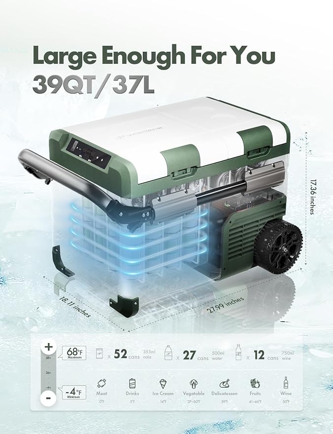 A-Premium 12 Volt Refrigerator 39QT/36.7L Portable Car Fridge Cooler, -4°F~68°F Separated Zone