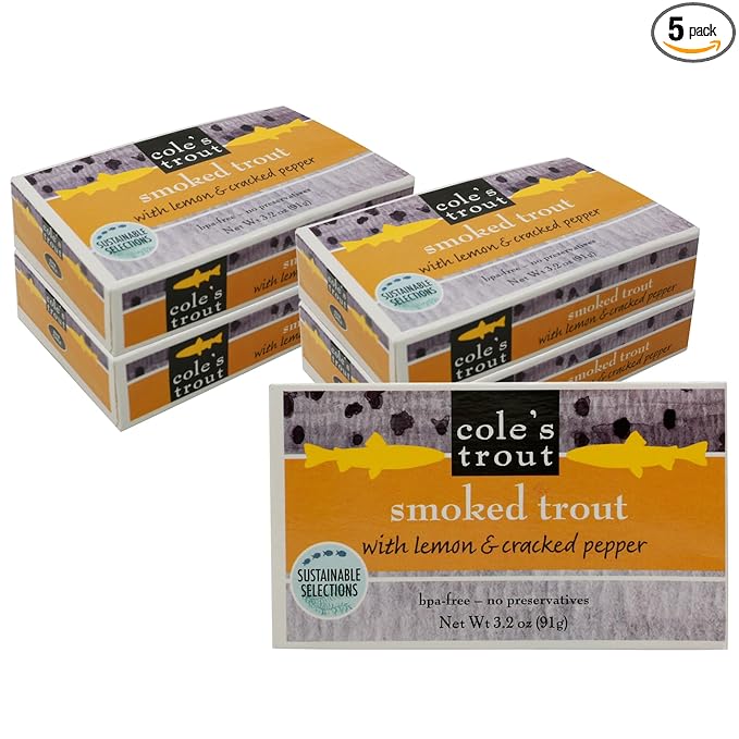 COLE?™S - Smoked Trout Fillet with Lemon & Cracked Pepper | 3.2oz Hand-Packed Canned Fish | High in