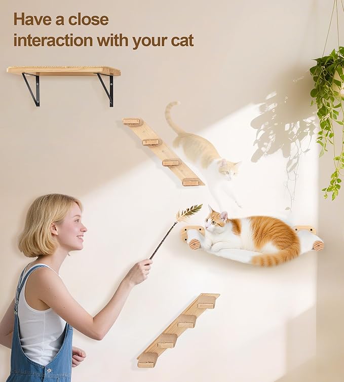 Cat Wall Hammock Shelves, Dual-Sided Cat Bed with Canvas & Plush Fabric, Wall Mounted Shelf for