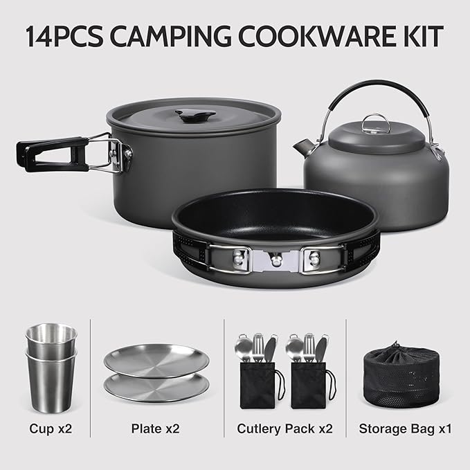 REDCAMP 6/10/11/12/14/15/19 PCS Camping Cookware Mess Kit Camping Gear Campfire Utensils