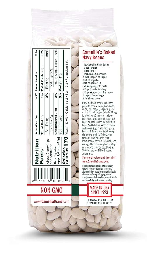 Camellia Brand Dried Navy (Pea) Beans ??Premium White Beans for Southern-Style Baked Beans, Soups