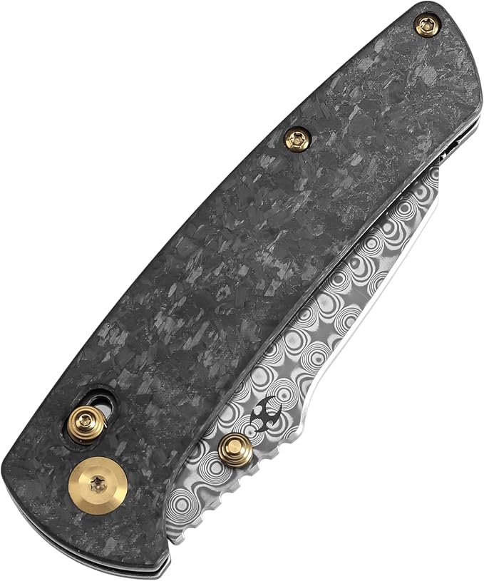 KANSEPT Elite Main Street Pocket Knife, 3.36''Damascus Sharp Tanto Blade, Shred Carbon Fiber Handle
