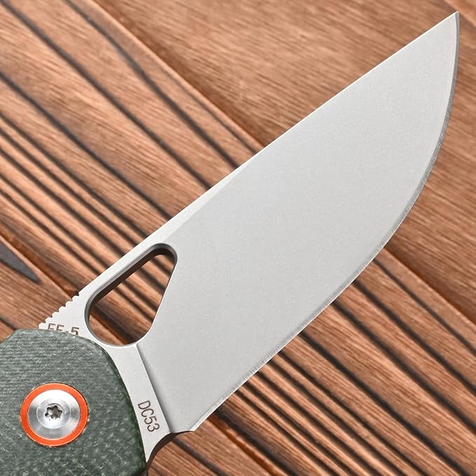 FF5 Folding Pocket Knife, DC53 Steel Blade Micarita Handle with Pocket Clip for Outdoor Camping