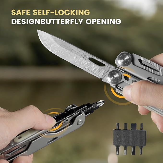 Multitool, 29-in-1 Stainless Steel Multi Tool Pliers with Screwdriver Sleeve, Damascus Pocket