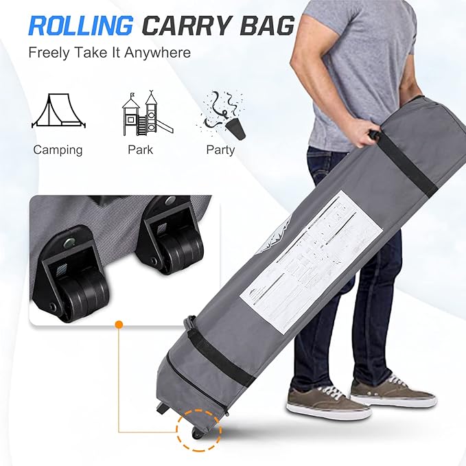 EAGLE PEAK Pop Up Canopy Tent with Wheeled Carry Bag, 8 Stakes, 4 Ropes, 4 Weight Bags, Easy Set Up