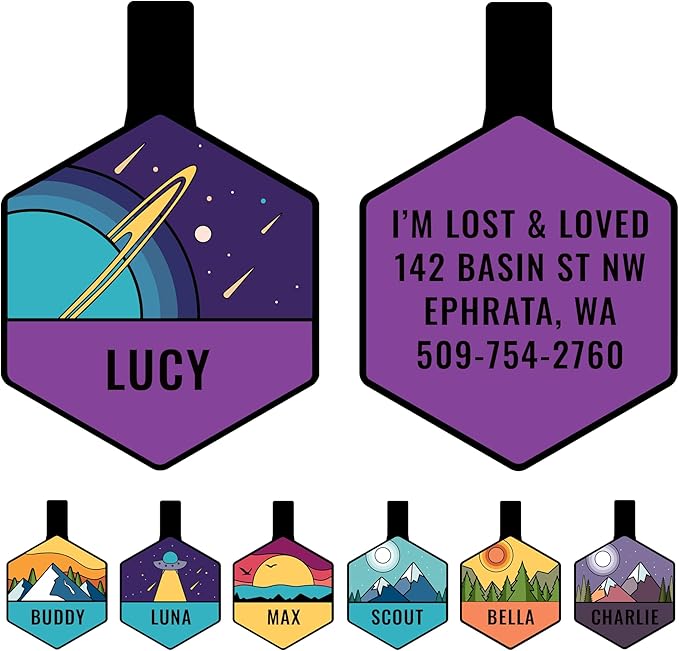 GoTags Silent Dog Tag, Personalized Engraved Hexagon Silicone Dog and Cat Name Pet ID Tags