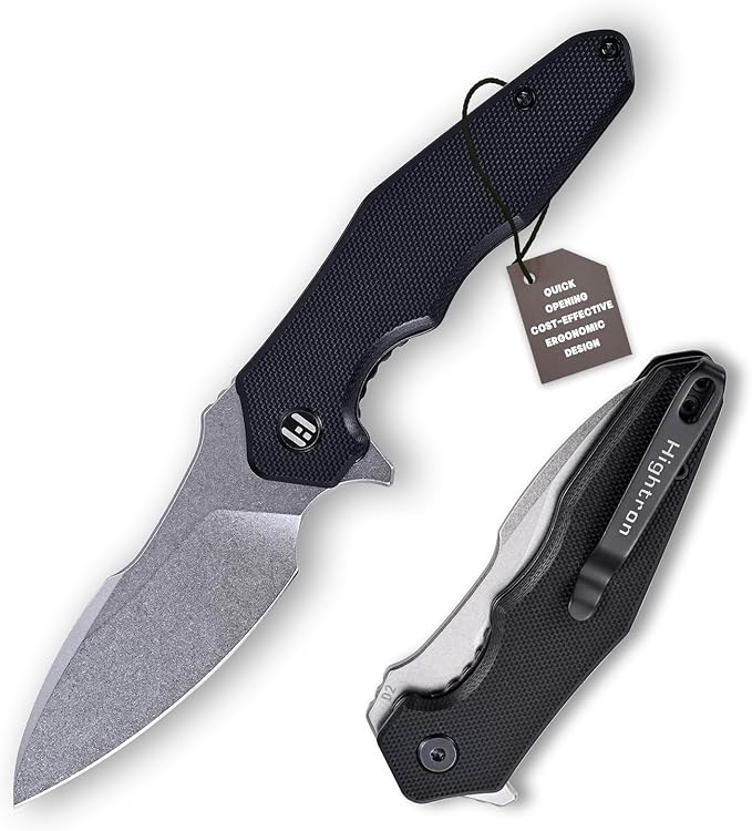 Hightron Mini Ventura Pocket Knife, Flipper Folding Knife with 2.85" Stonewashed Sharp D2 Blade and